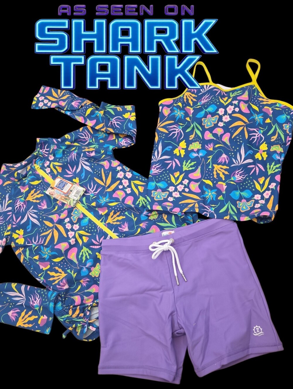 Shark Tank swimzip 3pc swimsuit set Girls 10-12